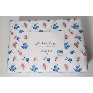 London Kaye KING Size Sheet Set Strawberry Blueberry Spring Time Fun NEW